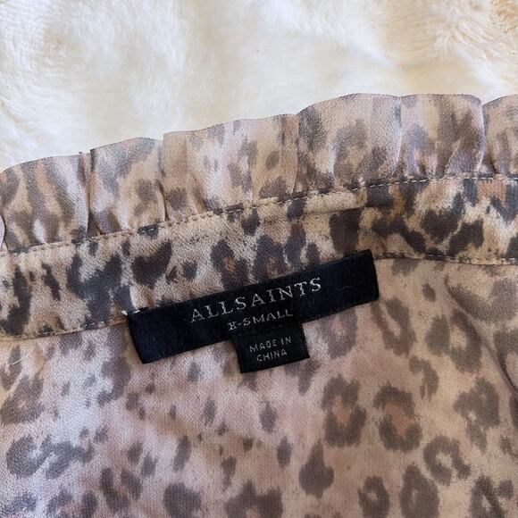 AllSaints Laney Sheer Leopard Print Ruffle Blouse XS Workwear Office Coquette - Picture 7 of 8